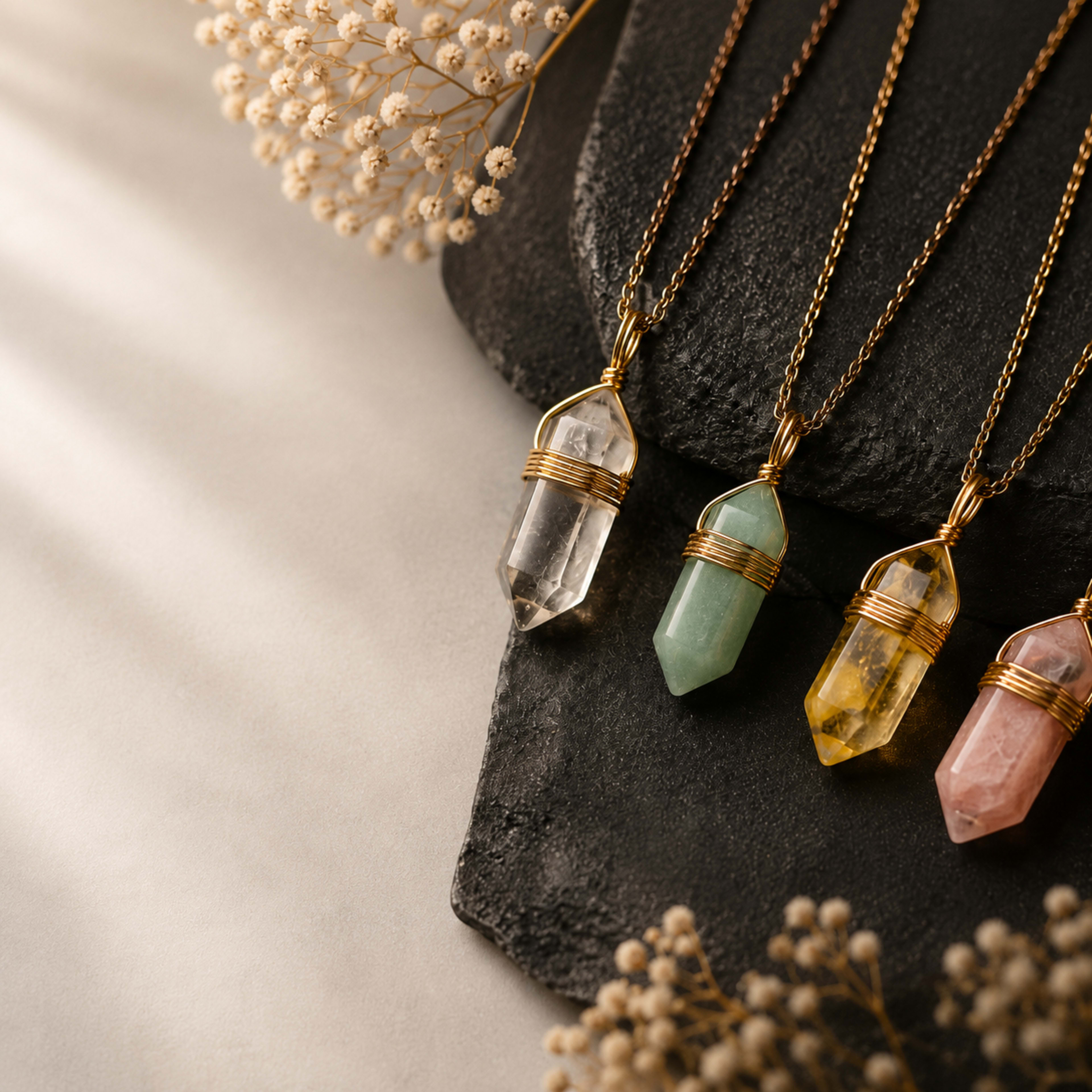 Gemstone pendant presented in an open gift box