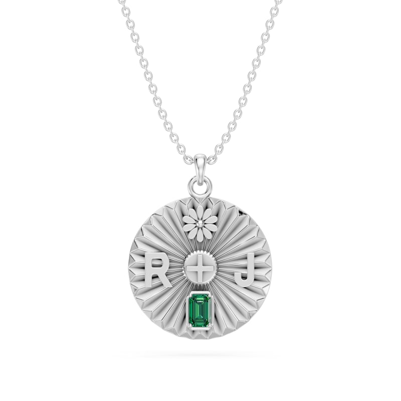 Emerald Birthstone name and symbol customizable pendant