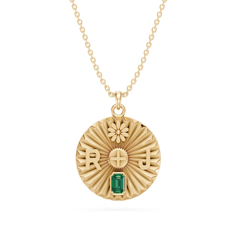 Emerald Birthstone name and symbol customizable pendant