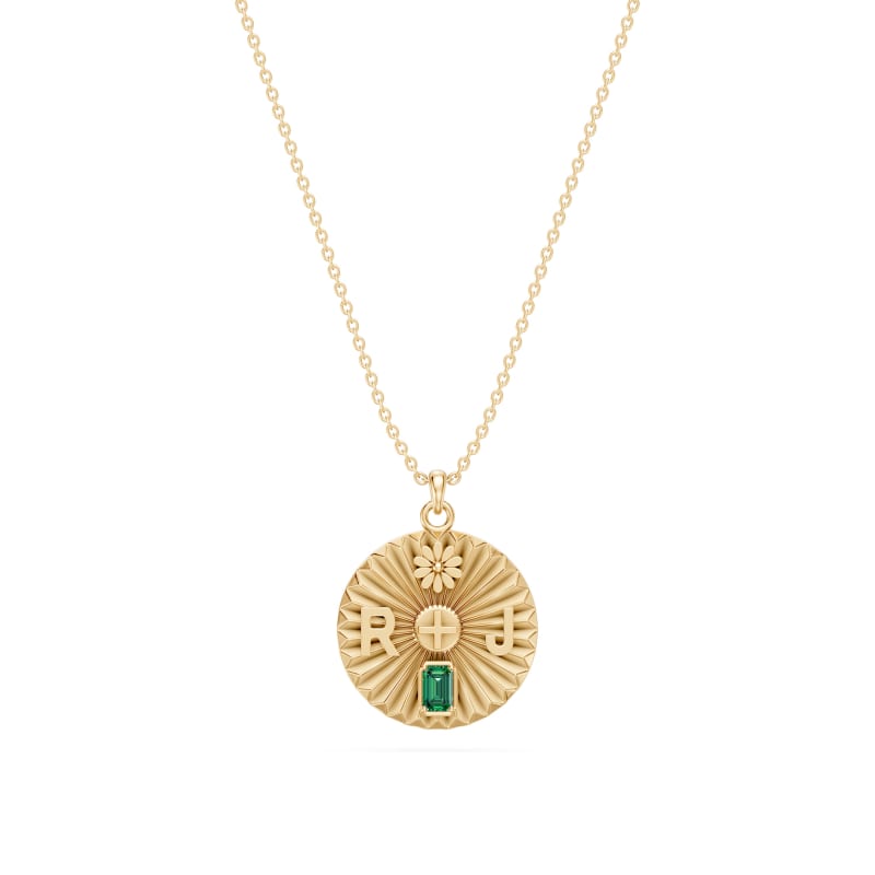Emerald Birthstone name and symbol customizable pendant