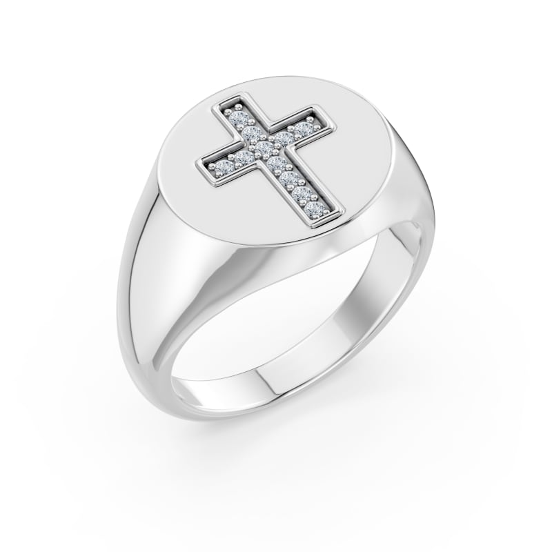 Lab Diamond Cross Signet ring