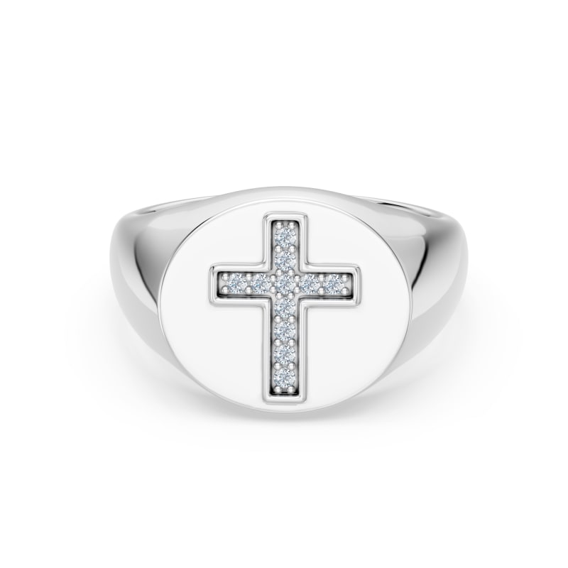 Lab Diamond Cross Signet ring