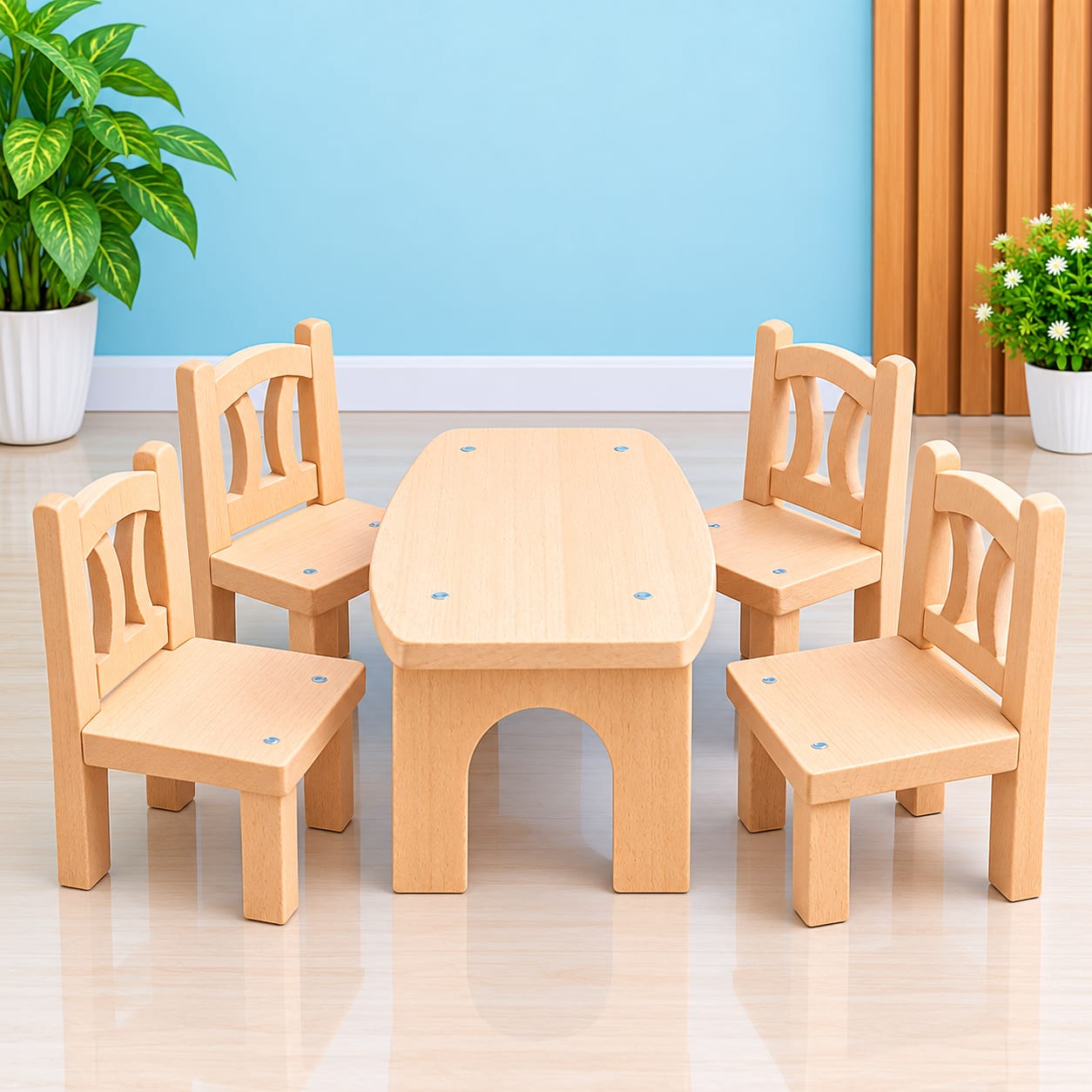 Kids Wooden Dining Set – 5 Pcs Table & Chair Set