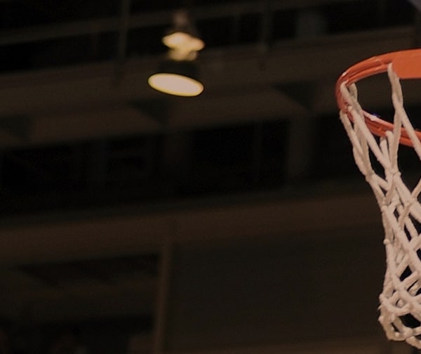 Hand with a basketball in it near a basketball net