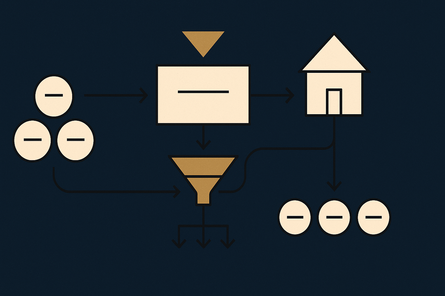 Capital flows from investors into the fund, out to borrowers as loans, and back as interest and principal, cycling through a distribution waterfall to investors