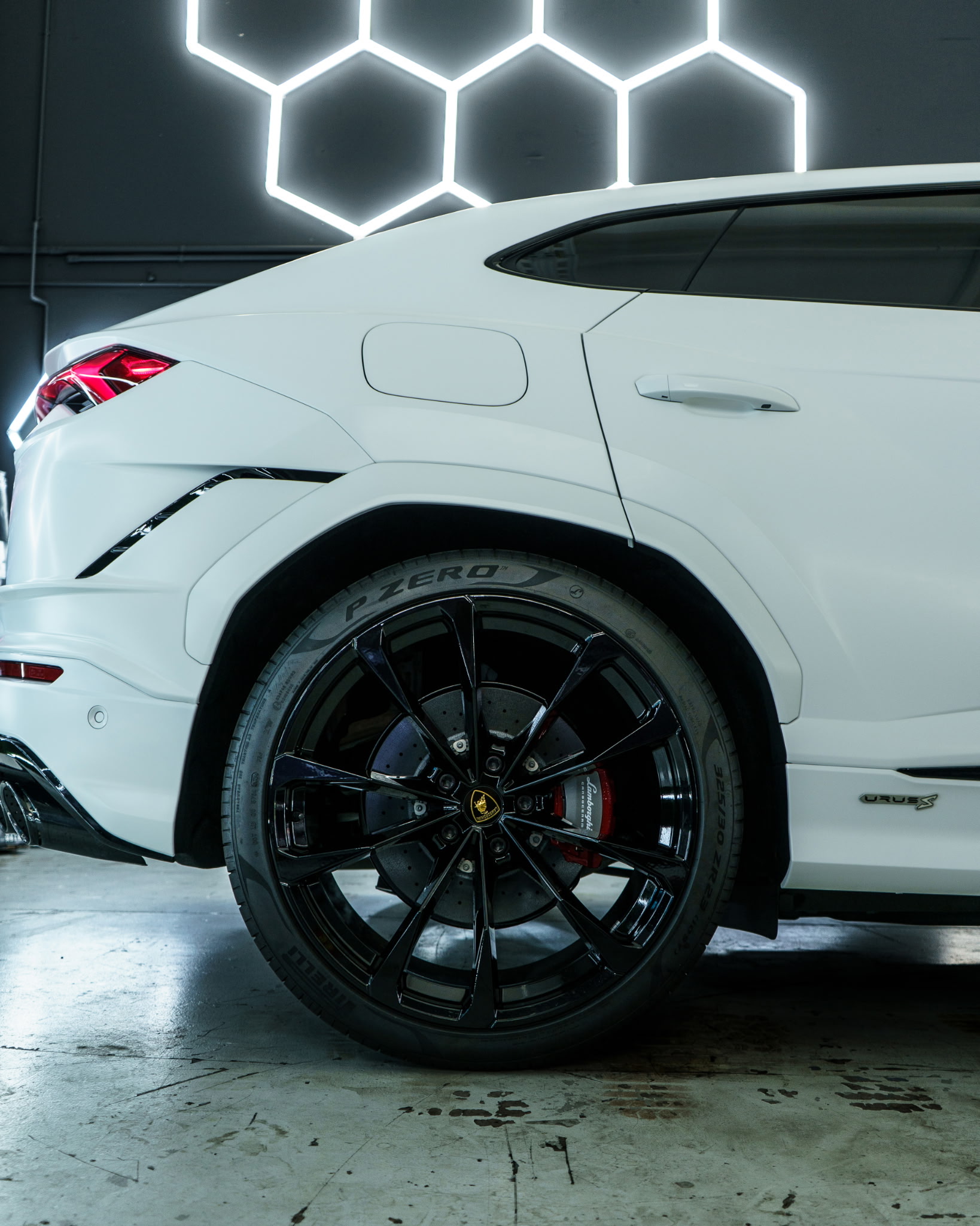 White Lamborghini Urus photographed after paint protection film installation in the Phoenix East Valley