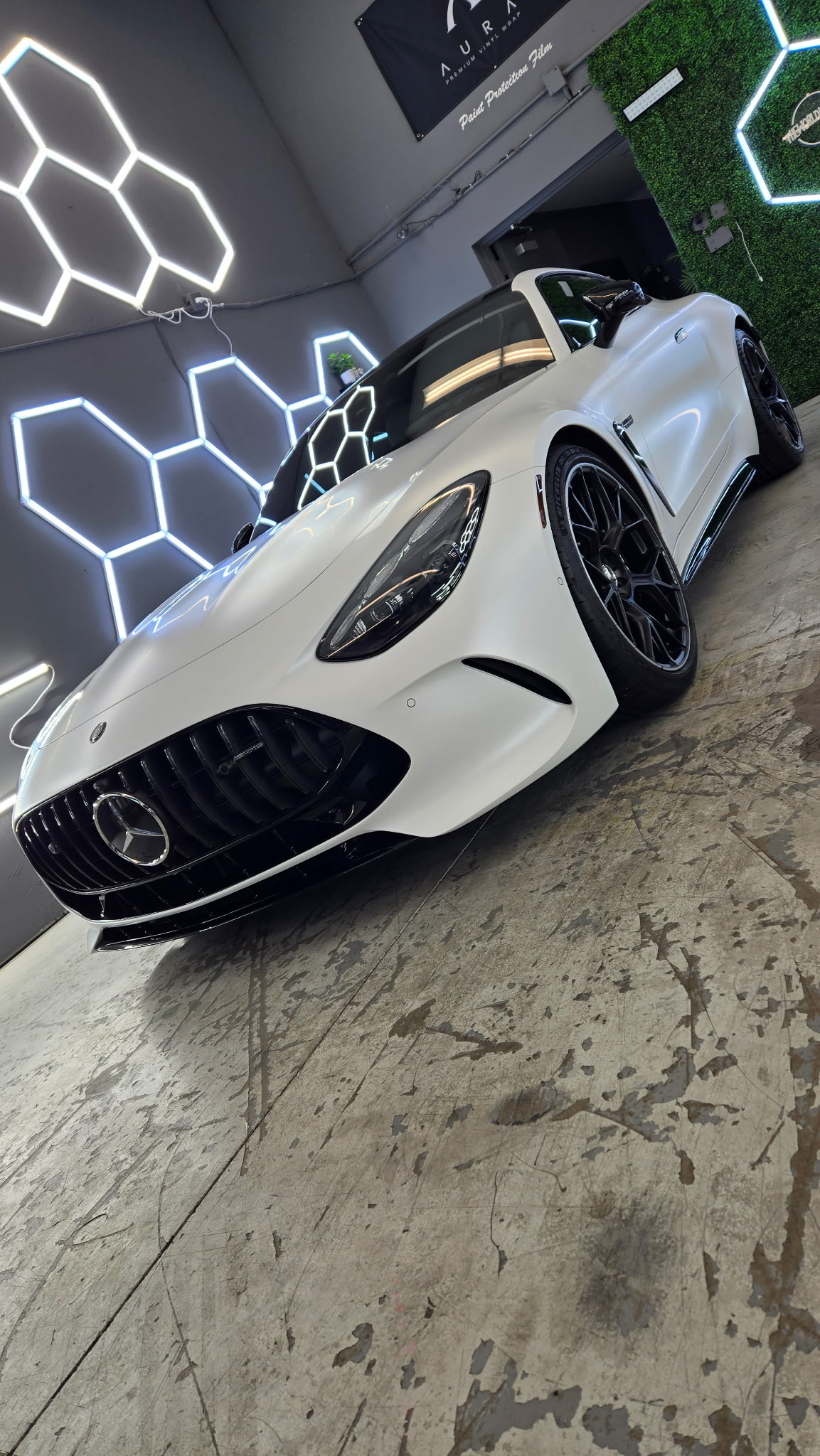 White Mercedes-AMG with paint protection film photographed after installation in the Phoenix area