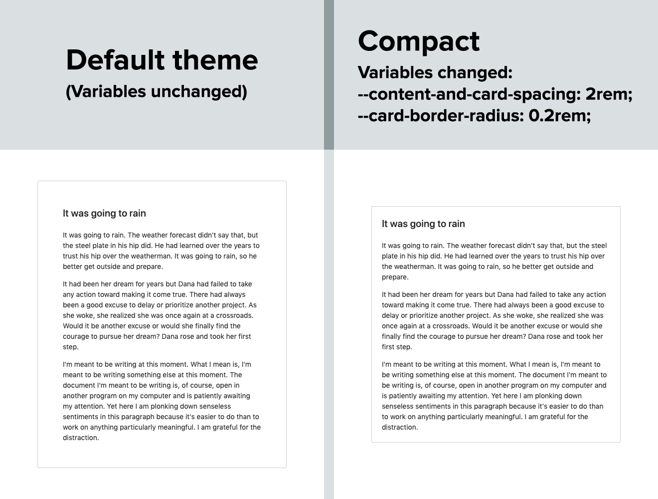 Compact theme using CSS variables