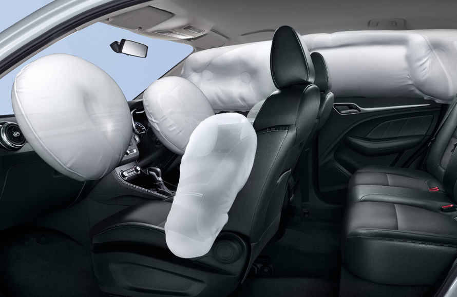 MG ZS vehicle diagram highlighting safety features like airbags and structural integrity