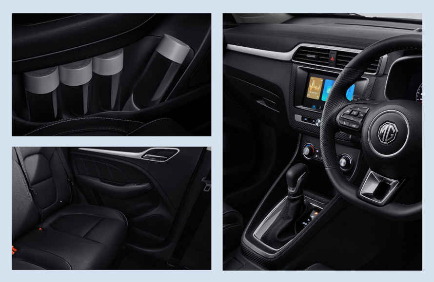 Rear view of the MG ZS with the tailgate open, highlighting the large and accessible boot space.