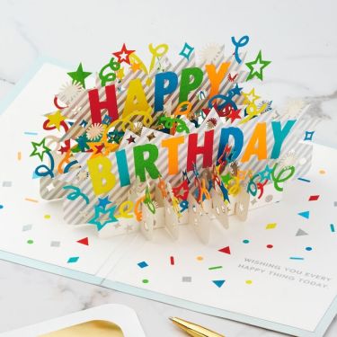 Happy Birthday Cake Stripe 3 D Pop Up Birthday Card