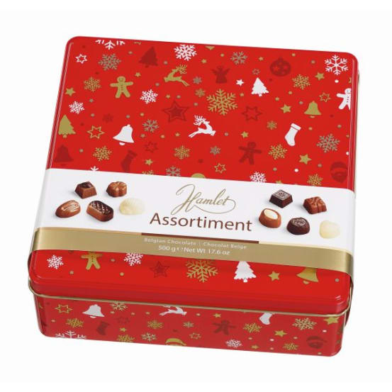 Chocolats de Noël - Boîte de chocolat rouge à partager 500g - Assortiment  de chocolats belges boite Métal 