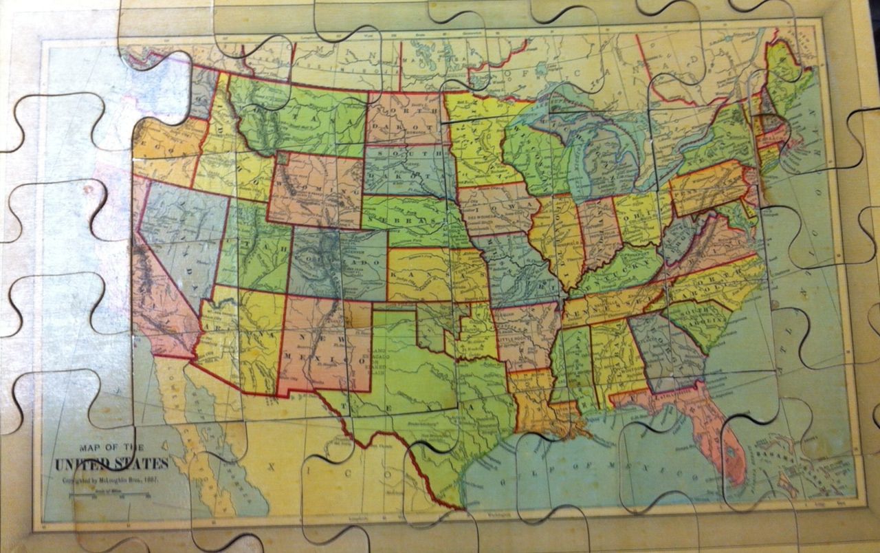 dissected map of the united states jigsaw puzzle with map