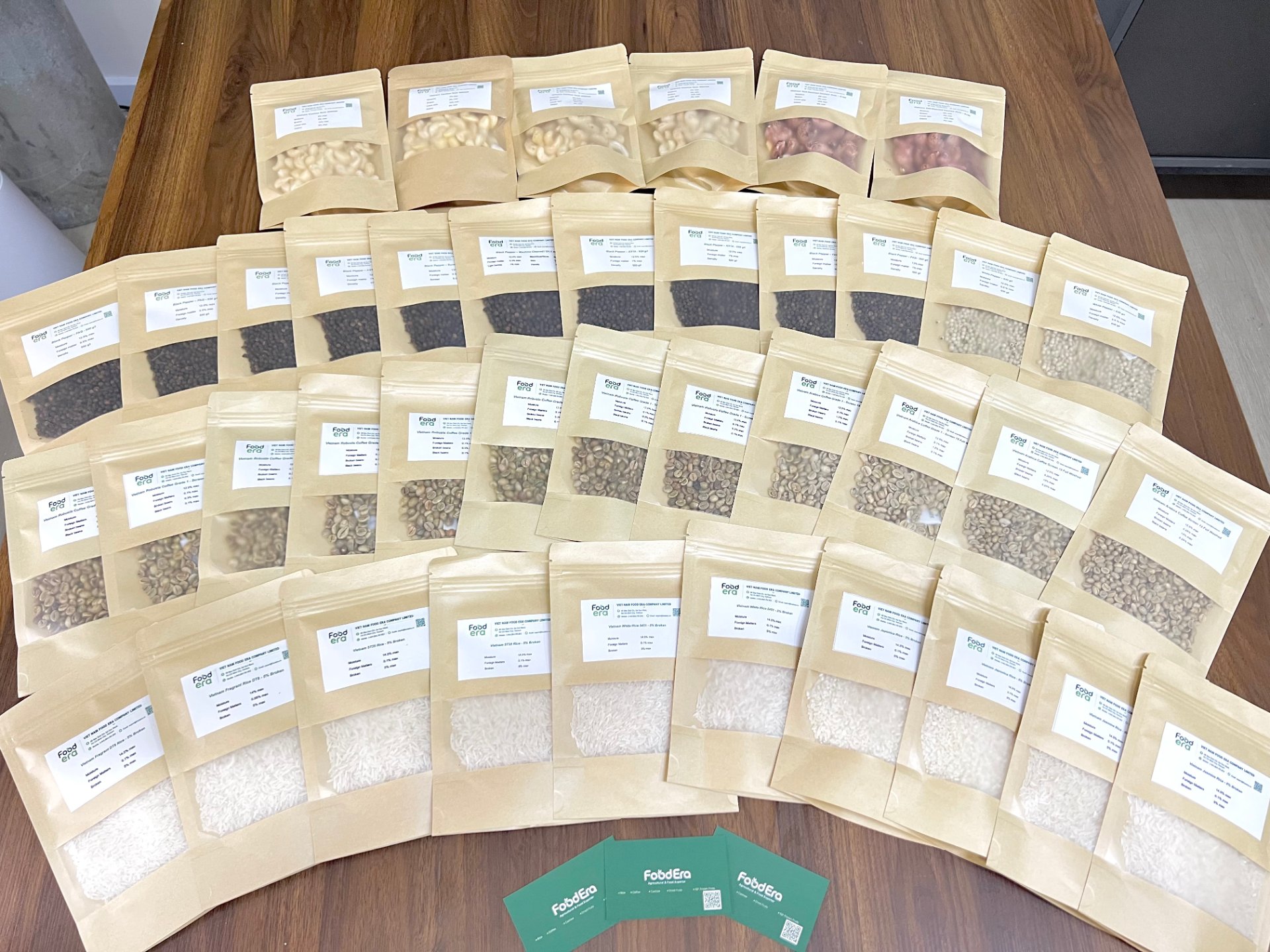 A closer look at FoodEra’s agricultural product samples, with different product types and specifications for sourcing discussions.