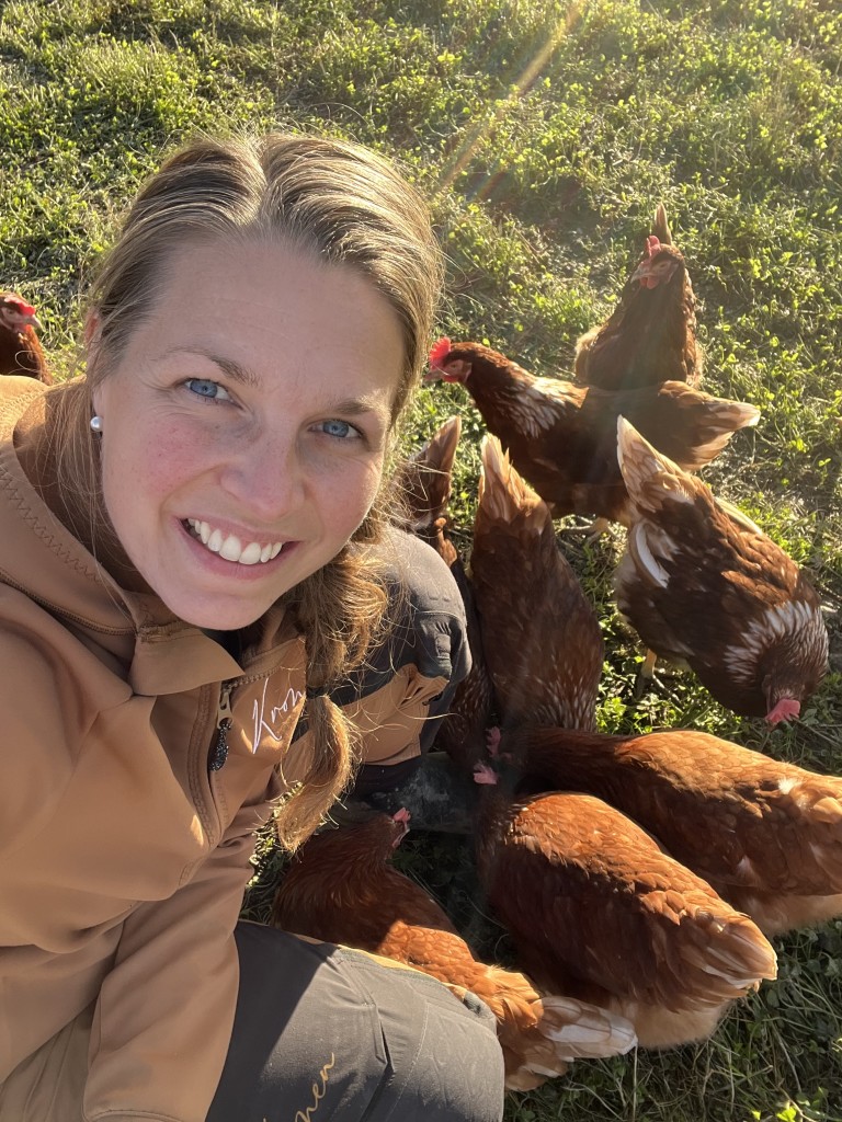 Hønene stortrives i kløverenga!