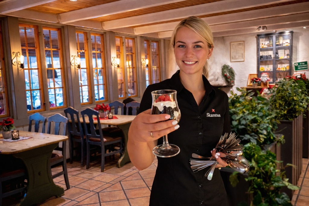 Kafe med servering av buffet, a la carte, pizzameny, kaffe og kaker.