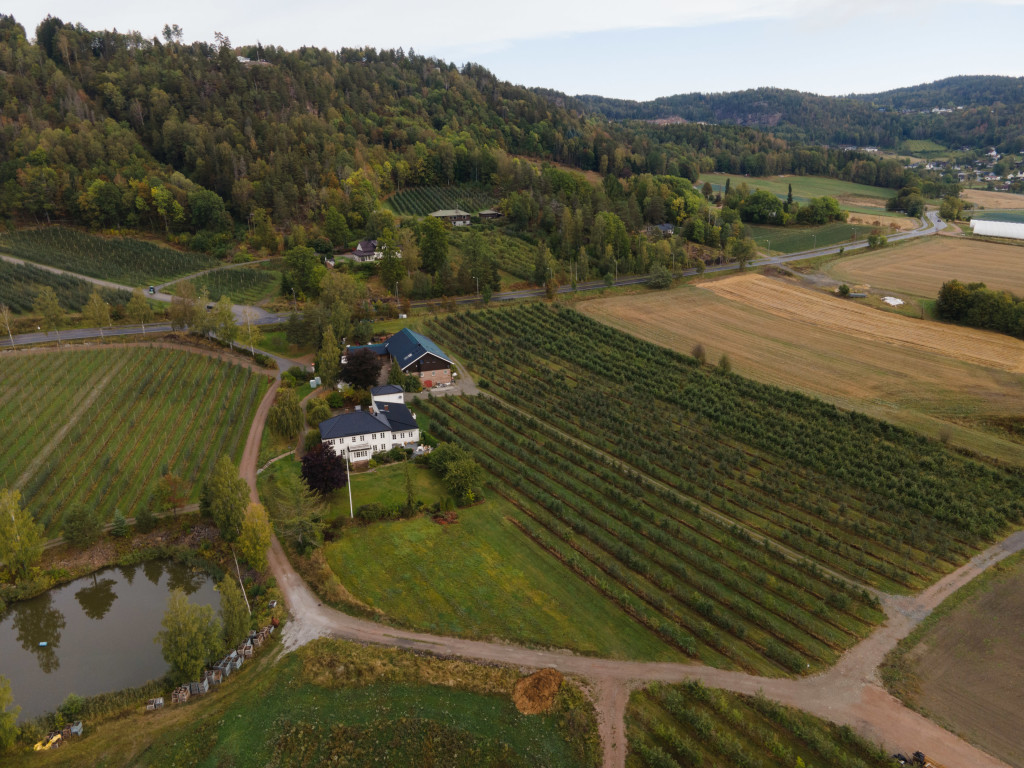 Hyggen gård ligger i den lille fjordbygden Hyggen i Asker kommune. Gården ligger i en sydhelling ned mot Drammensfjorden. Sydhellingen gjør at det er helt ideelle forhold for epledyrking. Gården har vært i familiens eie i 6 generasjoner. På gården har det vært drevet tradisjonelt jordbruk, skogbruk, steinhuggeri og fruktproduksjon siden 1830.
