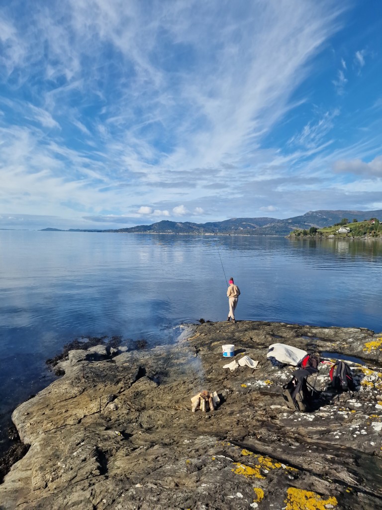 Otraneset ved Bjørnefjorden ligger på gardsbruket og her er det kjempefint å bade, fiske eller berre nyte utsikten.