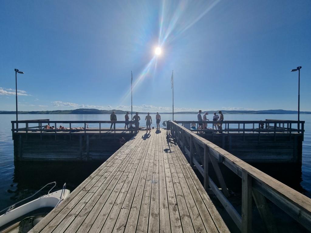 Den 96 meter lange brygga fungerer i tillegg til anløp for Skibladner, som småbåtbrygge, stupetårn og møteplass.