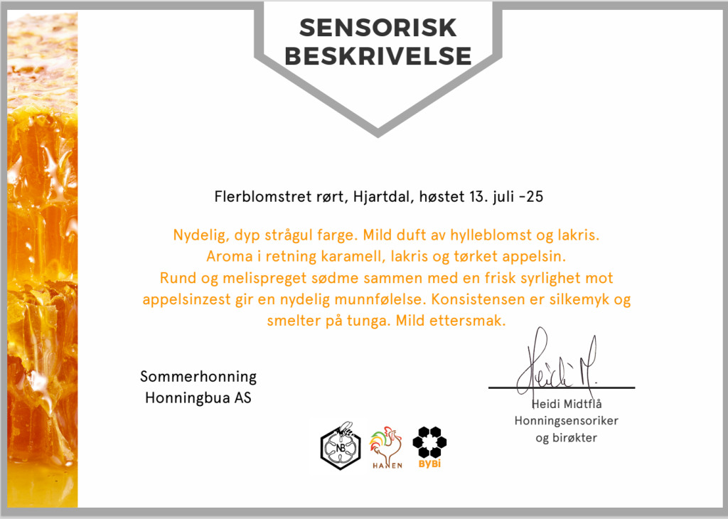 Sensorisk beskrivelse av Sommerhonningen fra 2025