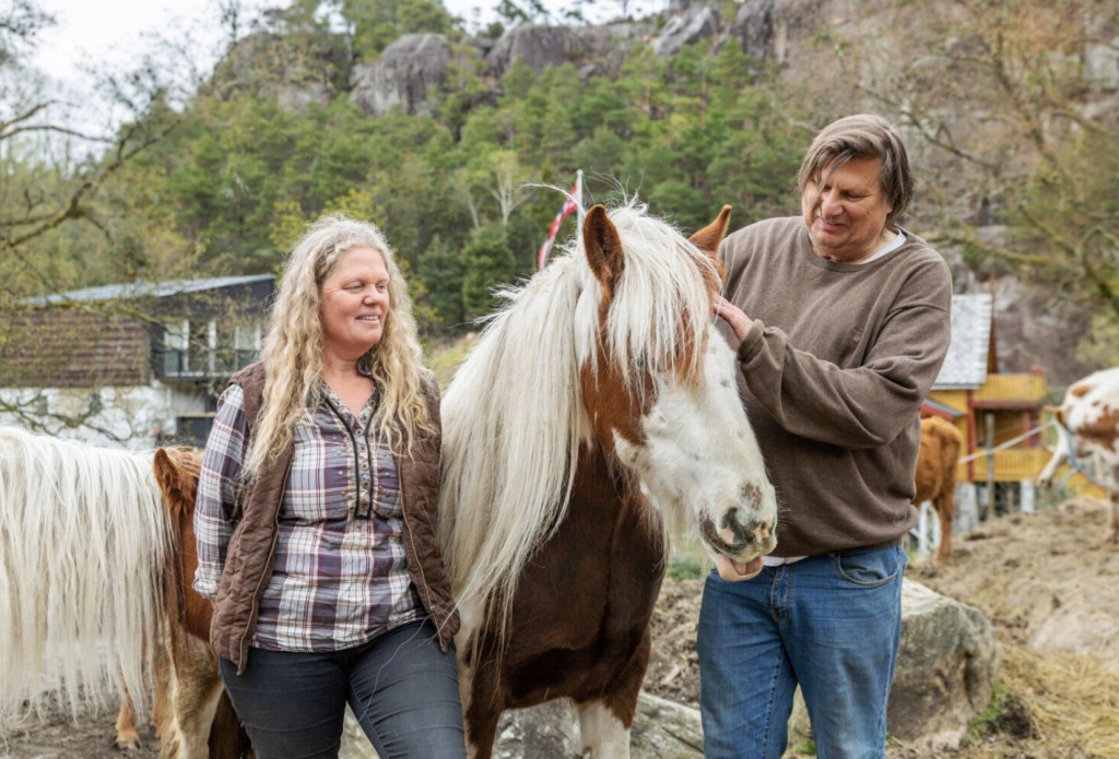 Morten og Lillian med Tinkerhestene på Myrvold gård