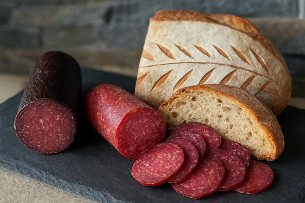 Egen foredling på gården, med spekemat av lam og hjort basert på egne dyr og råvarer.