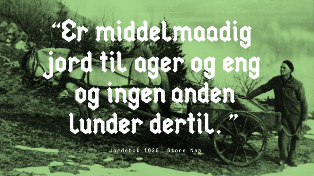 utsagn om garden 57/2 frå ei jordbok utgiven 1626 - i bakgrunnen ser du Oldebesten og tippoldebesten til Eirik, Mikkel og Asbjørn (far til dagens 2. smakar Mekjell)