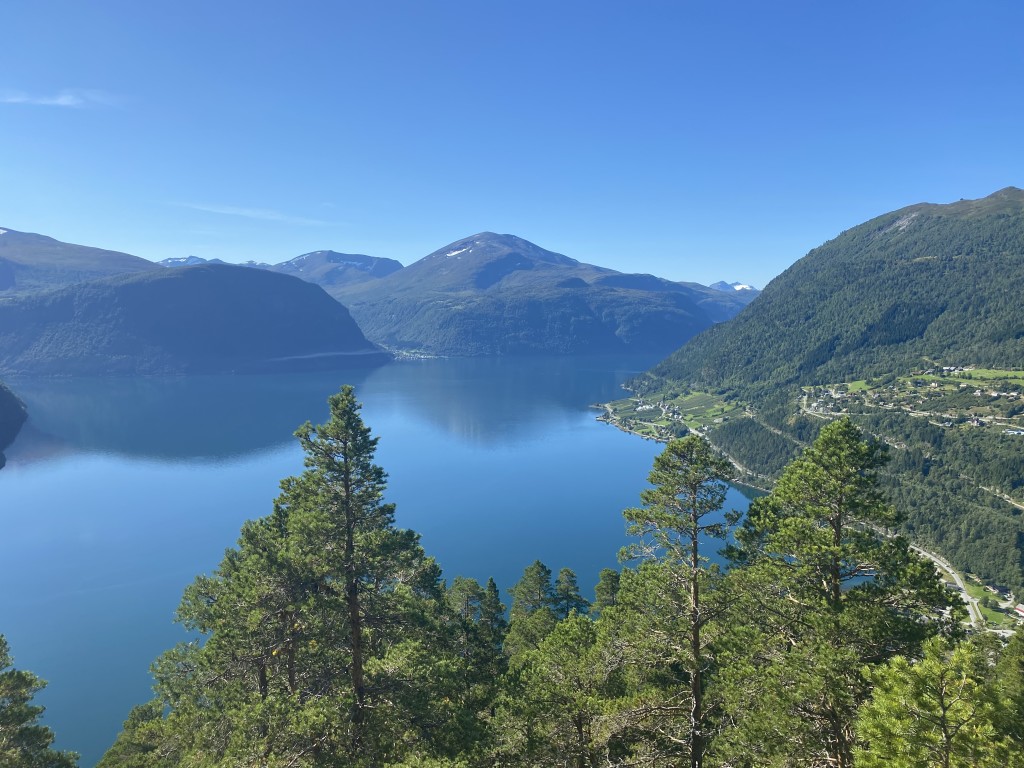 Linge, Lingåsen og fjorden sett frå Syltefjellet.