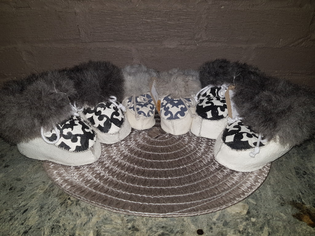 Hand-sewn leather slippers made from own sheep skins