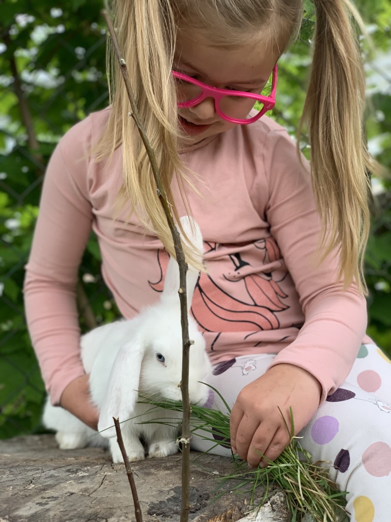 Alle barna elsker å kose våre søte kaniner!