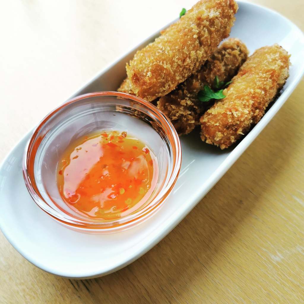 Kroketter med aromasopp og chorizo.