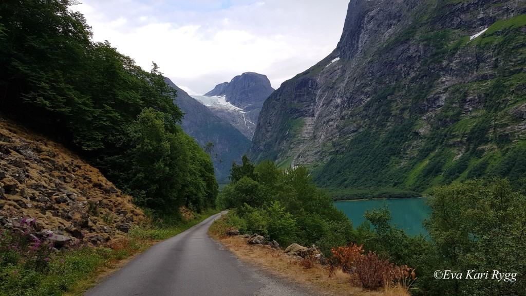 Veien inn til Kjenndal. Krunebreen i bakgrunnen.