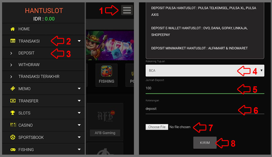 Cara Deposit Hantuslot Via Mobile