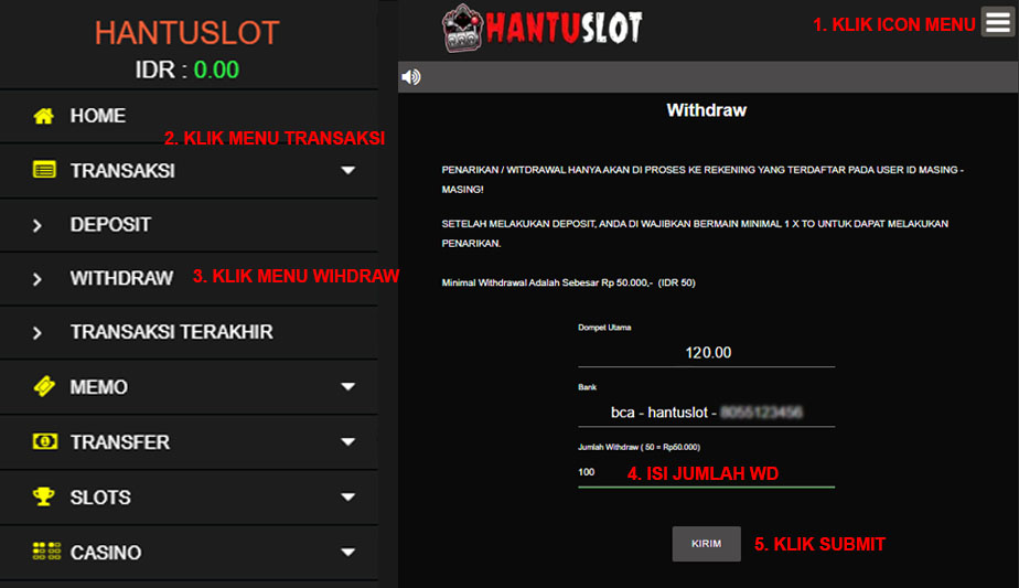 Cara Withdraw Hantuslot Versi HP