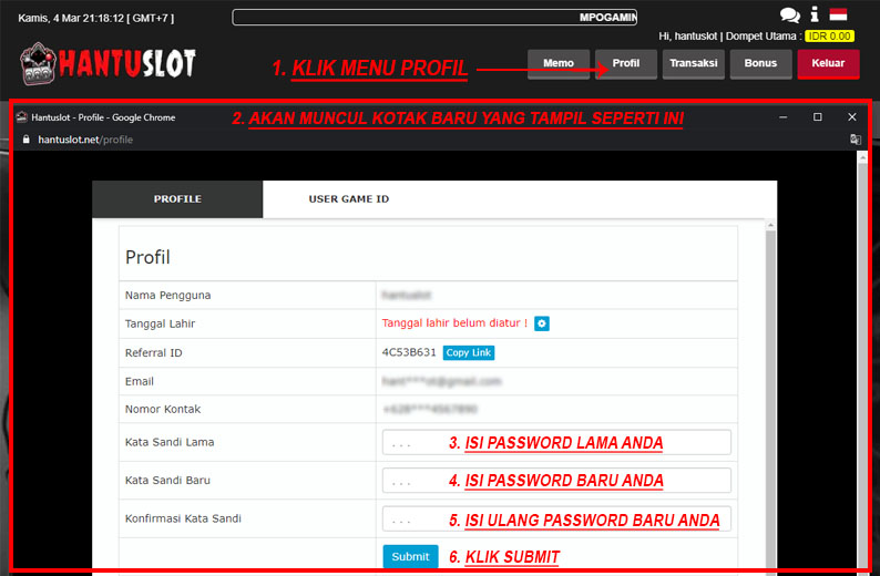 Ganti Password Hantuslot