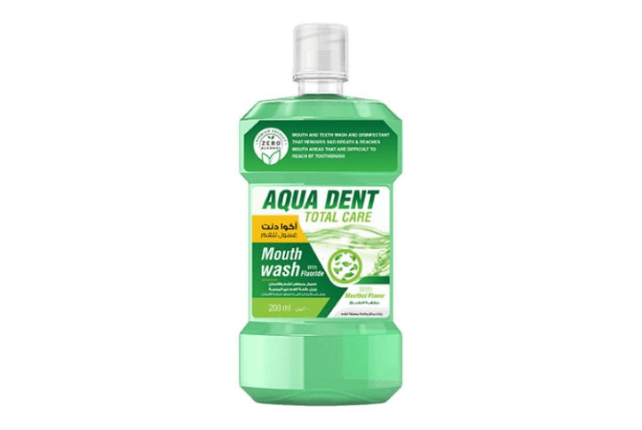 Aqua dent total care mouth wash with menthol flavor 200ml
