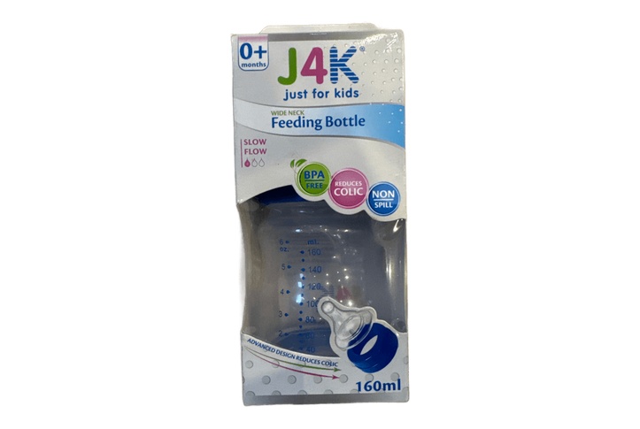 J4k Wide Neck Feeding Bottle 160ml Blue