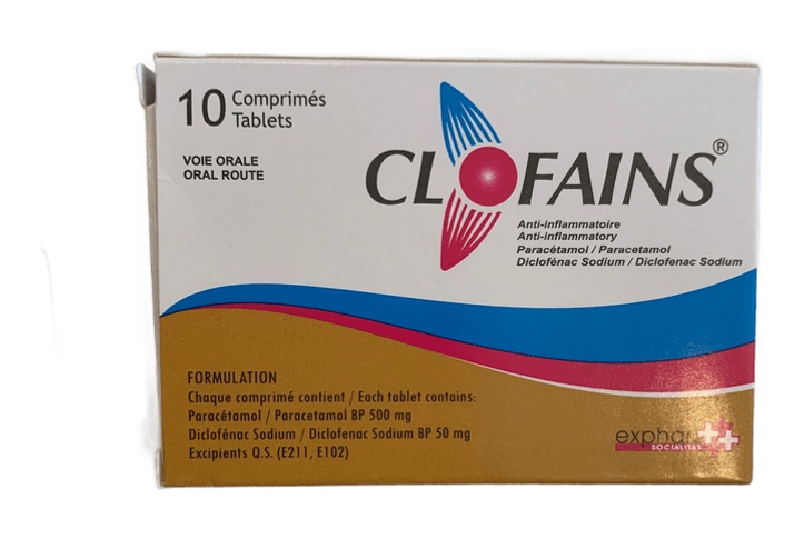 Clofains 1 Tab Box of 10 (Parac. 500/ Diclof. 50)