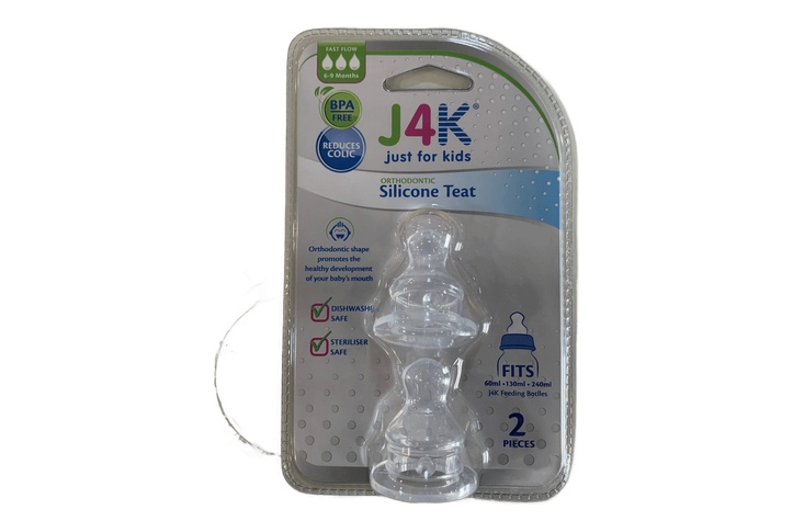J4k Orthodontic Silicone Teat Fast Flow 2Pcs 6-9 MONTH
