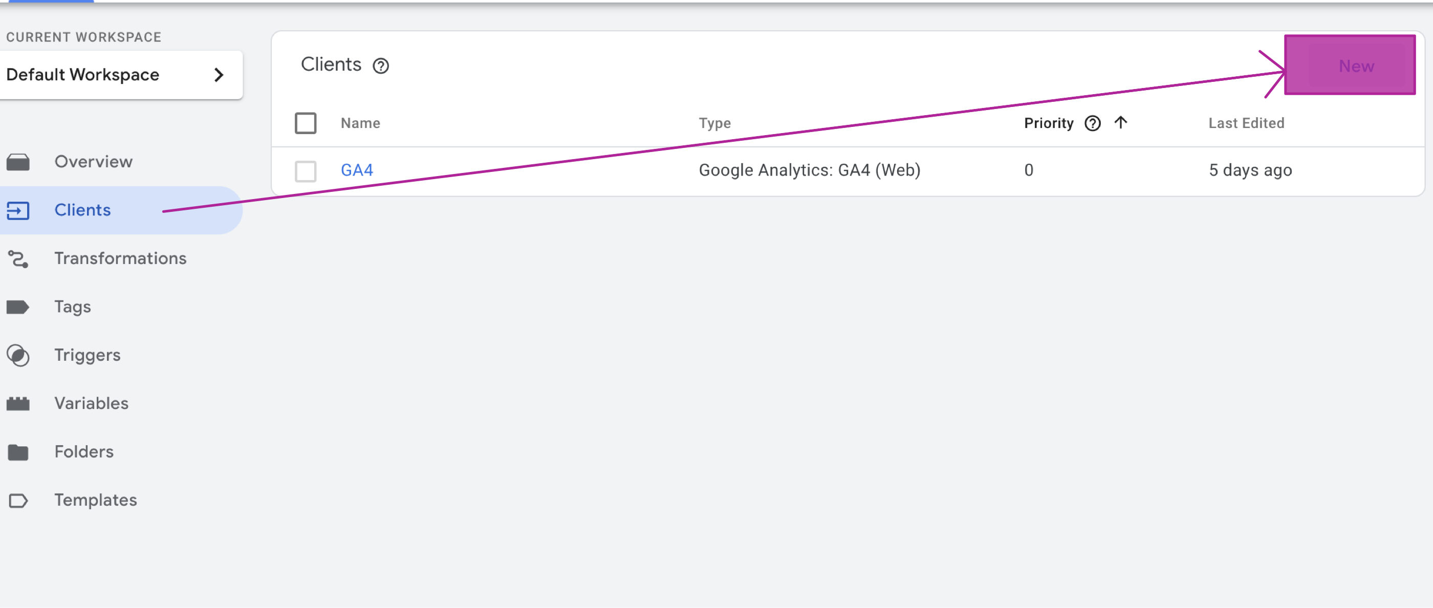 Create a new client on your sGTM container