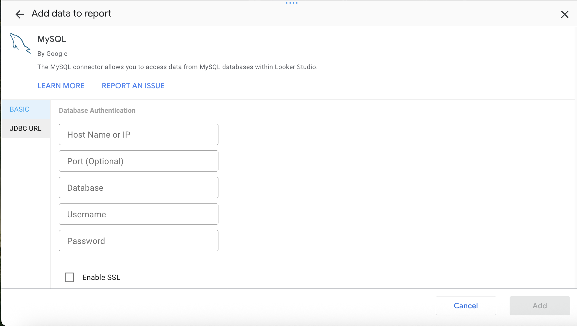 MySQL bağlantı bilgileri girişi