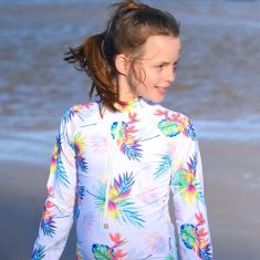 Women's Long-Sleeve Rash Guard Top with Shelf Bra - Coral Coast