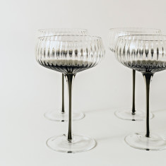 Ribbed Champagne Coupe- Set 4 Charcoal