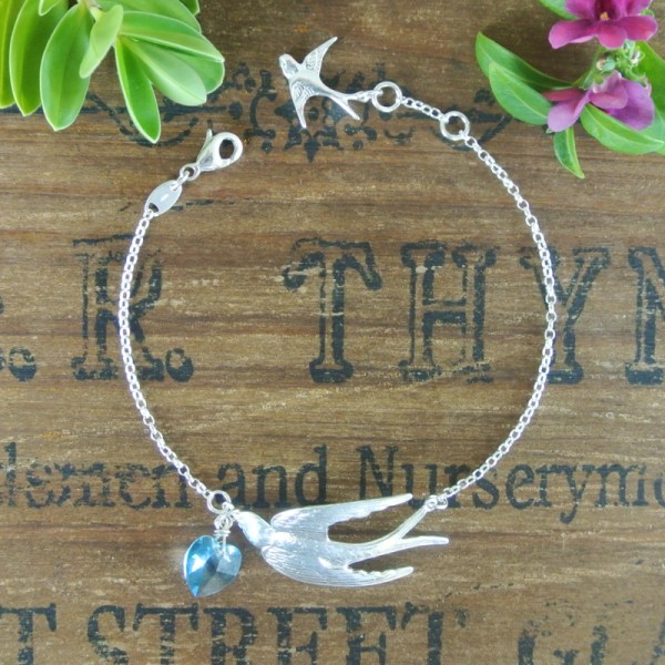 Violetta sterling silver swallow and Swarovski crystal bracelet