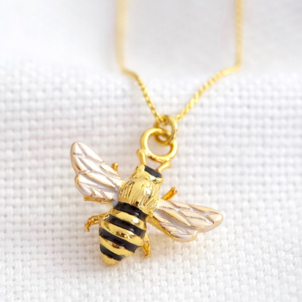 Gold bumble bee necklace deals