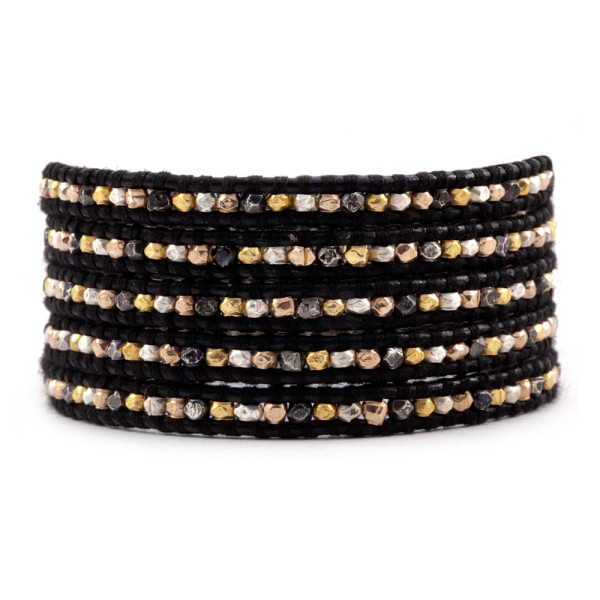 Chan Luu mixed nuggets and leather five wrap bracelet