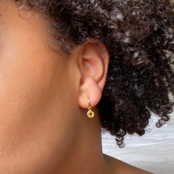 Sterling Silver Star Disc Charm Huggie Hoop Earrings hardtofind