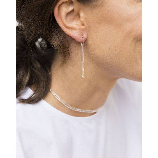 Link Chain Drop Earrings Silver