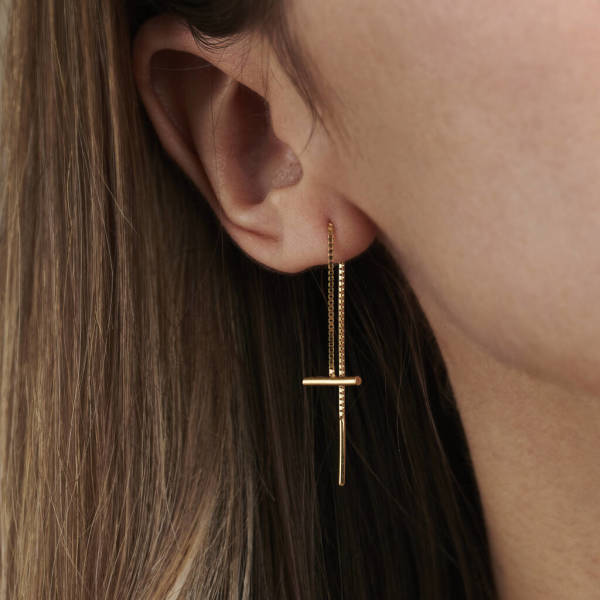 Gold pull through earrings best sale