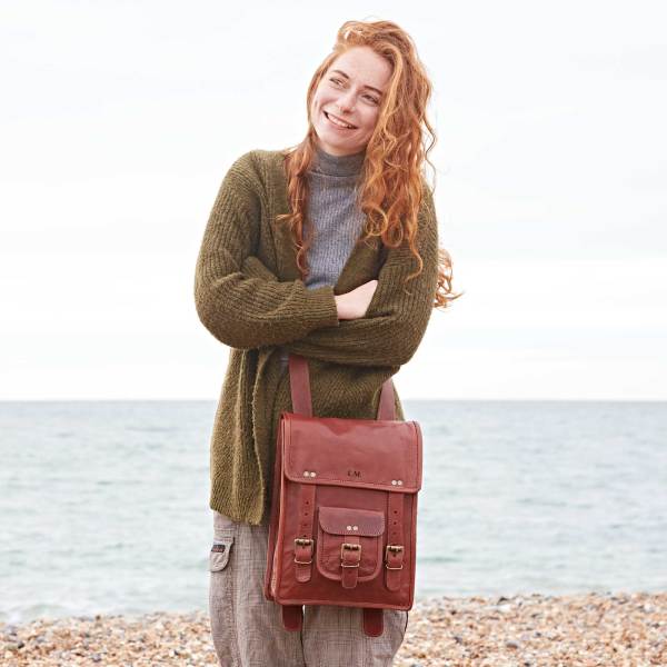 Personalised Large Brown Leather Satchel Style Rucksack hardtofind